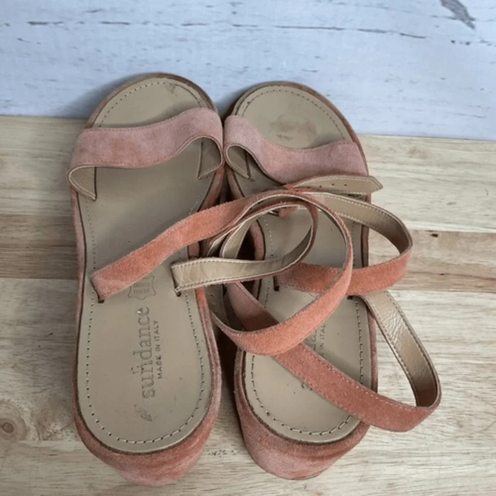 Sundance Platform Sandals Women's 10 Burnt Orange SuedeLeather Ankle Strap Italy